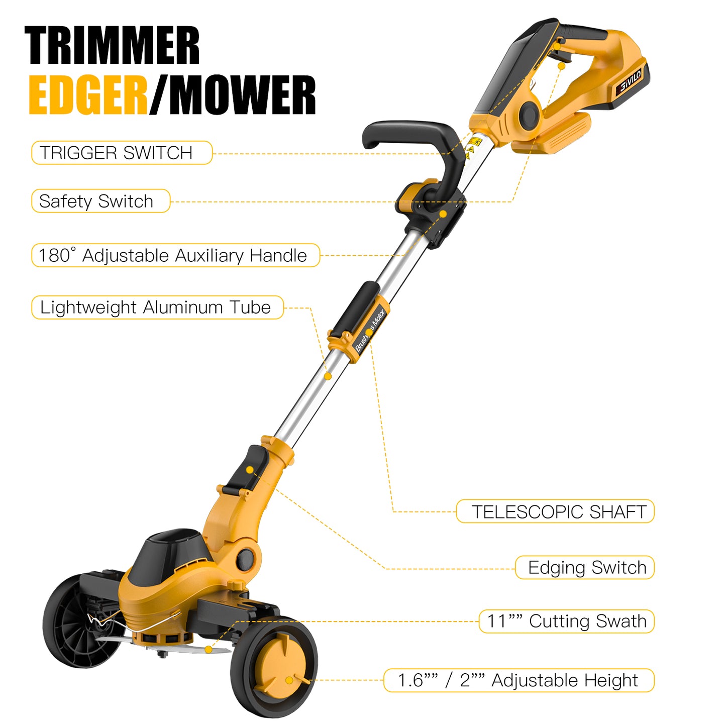 Weed Wacker Cordless Compatible with DEWALT 20V MAX Battery, Electric Weed Cordless Eater with 4 Types Blades, Brushless Grass Trimmer/Lawn Edger/Mower/Brush Cutter for Yard Garden(No Battery)