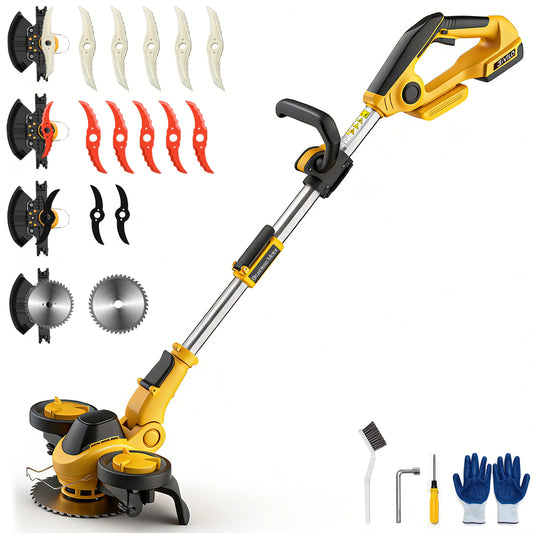 Weed Wacker Cordless Compatible with DEWALT 20V MAX Battery, Electric Weed Cordless Eater with 4 Types Blades, Brushless Grass Trimmer/Lawn Edger/Mower/Brush Cutter for Yard Garden(No Battery)